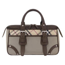 BURBERRY Nova Check Hand Bag Canvas Brown Silver Auth BA14954A-13