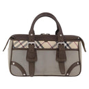 BURBERRY Nova Check Hand Bag Canvas Brown Silver Auth BA14954A-2