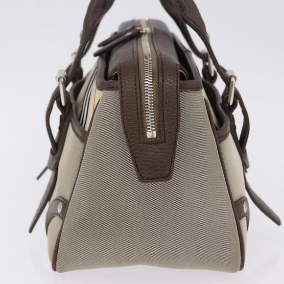 BURBERRY Nova Check Hand Bag Canvas Brown Silver Auth BA14954A