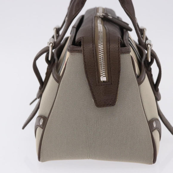 BURBERRY Nova Check Hand Bag Canvas Brown Silver Auth BA14954A