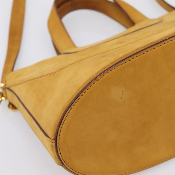 BVLGARI Hand Bag Suede 2way Brown Gold Tone Auth BA14955