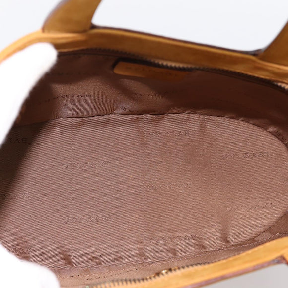 BVLGARI Hand Bag Suede 2way Brown Gold Tone Auth BA14955