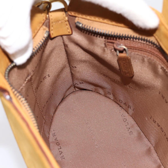BVLGARI Hand Bag Suede 2way Brown Gold Tone Auth BA14955