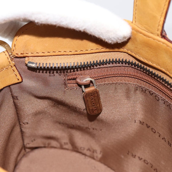 BVLGARI Hand Bag Suede 2way Brown Gold Tone Auth BA14955