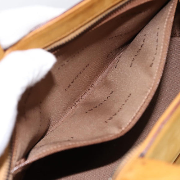 BVLGARI Hand Bag Suede 2way Brown Gold Tone Auth BA14955