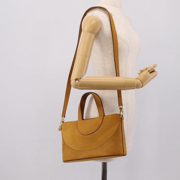 BVLGARI Hand Bag Suede 2way Brown Gold Tone Auth BA14955