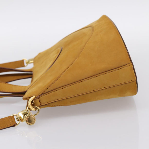 BVLGARI Hand Bag Suede 2way Brown Gold Tone Auth BA14955