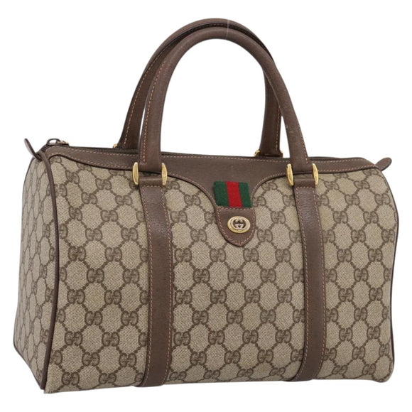 GUCCI GG Supreme Web Sherry Line Hand Bag PVC Beige Gold 40 02 007 Auth BA14964