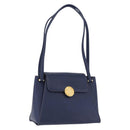 VALENTINO Shoulder Bag Leather Navy Gold Tone Auth BA14965-1