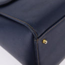 VALENTINO Shoulder Bag Leather Navy Gold Tone Auth BA14965-10
