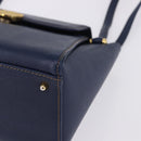 VALENTINO Shoulder Bag Leather Navy Gold Tone Auth BA14965-14