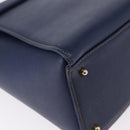 VALENTINO Shoulder Bag Leather Navy Gold Tone Auth BA14965-15