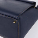 VALENTINO Shoulder Bag Leather Navy Gold Tone Auth BA14965-16