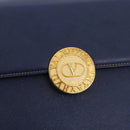 VALENTINO Shoulder Bag Leather Navy Gold Tone Auth BA14965-17