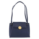 VALENTINO Shoulder Bag Leather Navy Gold Tone Auth BA14965-13