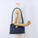 VALENTINO Shoulder Bag Leather Navy Gold Tone Auth BA14965-23