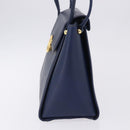 VALENTINO Shoulder Bag Leather Navy Gold Tone Auth BA14965-3