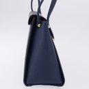VALENTINO Shoulder Bag Leather Navy Gold Tone Auth BA14965-4