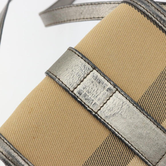 BURBERRY Nova Check Shoulder Bag Canvas Beige Silver Auth BA14969