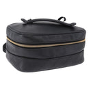 CHANEL Bicolore Cosmetic Pouch Leather Black Gold Tone CC Auth BA14972-1