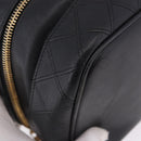 CHANEL Bicolore Cosmetic Pouch Leather Black Gold Tone CC Auth BA14972-14