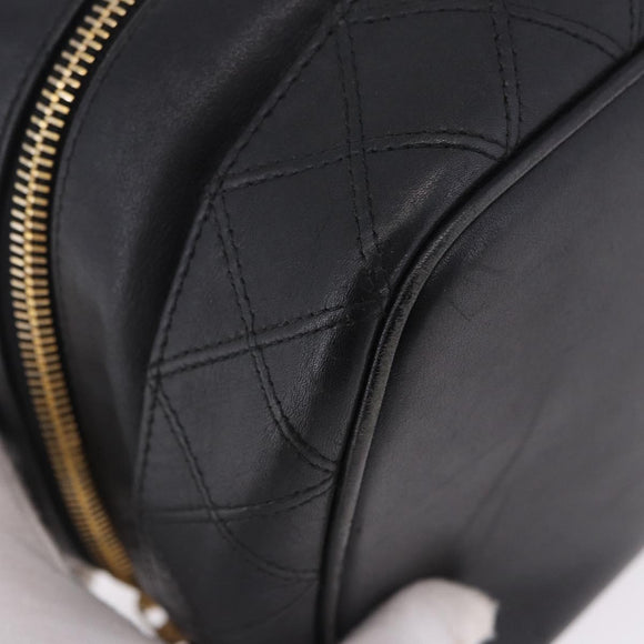 CHANEL Bicolore Cosmetic Pouch Leather Black Gold Tone CC Auth BA14972