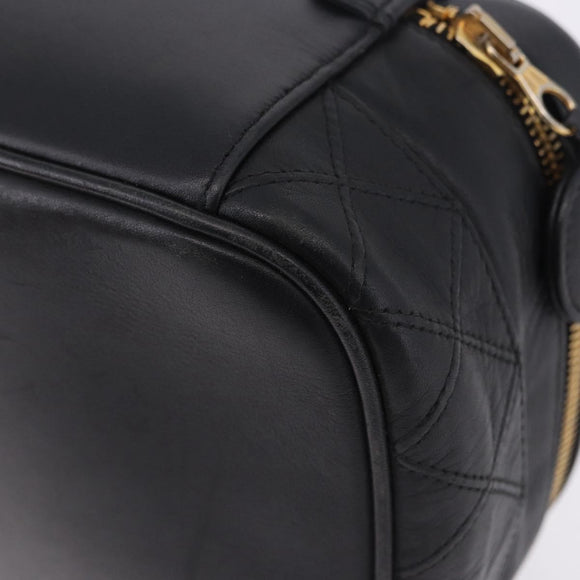 CHANEL Bicolore Cosmetic Pouch Leather Black Gold Tone CC Auth BA14972
