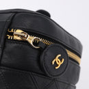 CHANEL Bicolore Cosmetic Pouch Leather Black Gold Tone CC Auth BA14972-18