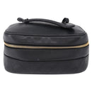 CHANEL Bicolore Cosmetic Pouch Leather Black Gold Tone CC Auth BA14972-13
