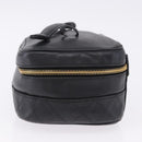 CHANEL Bicolore Cosmetic Pouch Leather Black Gold Tone CC Auth BA14972-3