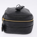 CHANEL Bicolore Cosmetic Pouch Leather Black Gold Tone CC Auth BA14972-4