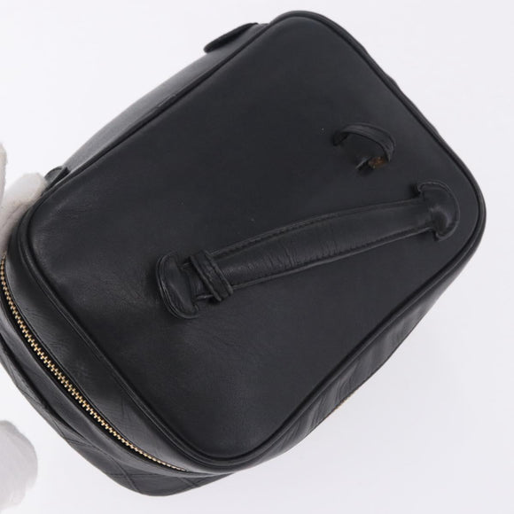 CHANEL Bicolore Cosmetic Pouch Leather Black Gold Tone CC Auth BA14972