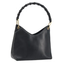 GUCCI Bamboo Shoulder Bag Leather Black Gold Tone 001 3008 Auth BA14975-1