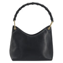 GUCCI Bamboo Shoulder Bag Leather Black Gold Tone 001 3008 Auth BA14975-13