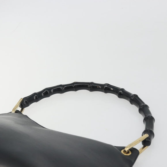 GUCCI Bamboo Shoulder Bag Leather Black Gold Tone 001 3008 Auth BA14975