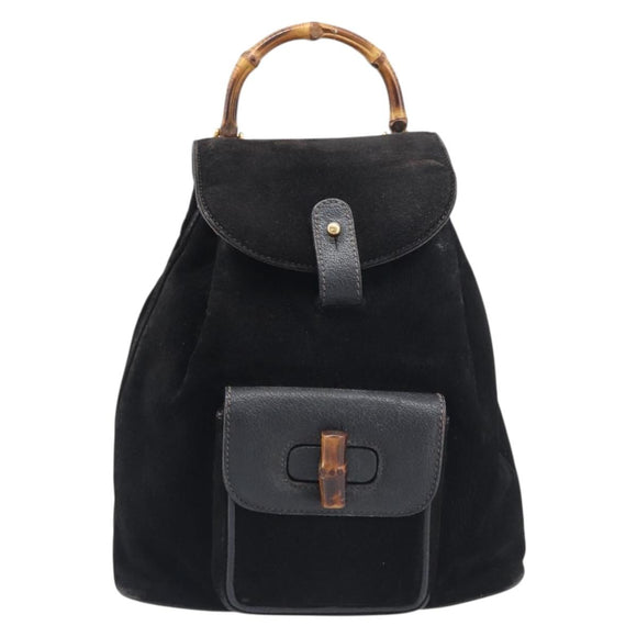 LOUIS VUITTON Bamboo Backpack Suede Black Gold 003 1705 0030 LV Auth BA14987