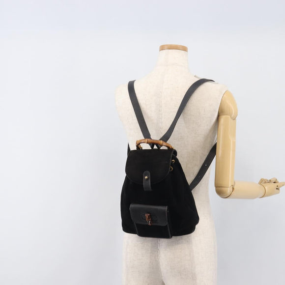 LOUIS VUITTON Bamboo Backpack Suede Black Gold 003 1705 0030 LV Auth BA14987