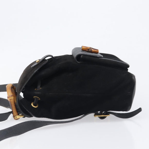 LOUIS VUITTON Bamboo Backpack Suede Black Gold 003 1705 0030 LV Auth BA14987