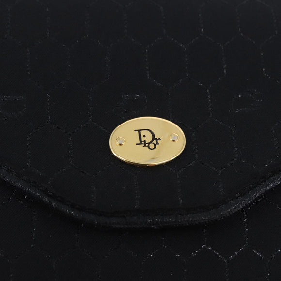 Christian Dior Honeycomb Chain Shoulder Bag Canvas Black Gold Tone Auth BA14988V