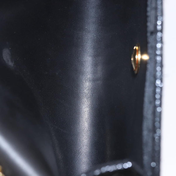 Christian Dior Honeycomb Chain Shoulder Bag Canvas Black Gold Tone Auth BA14988V