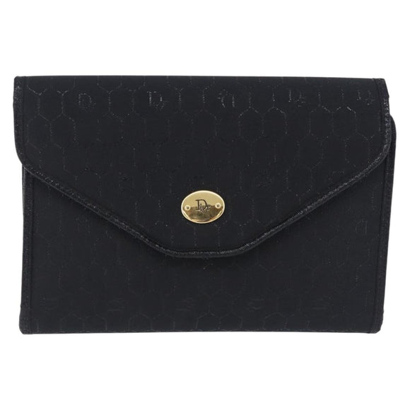 Christian Dior Honeycomb Chain Shoulder Bag Canvas Black Gold Tone Auth BA14988V