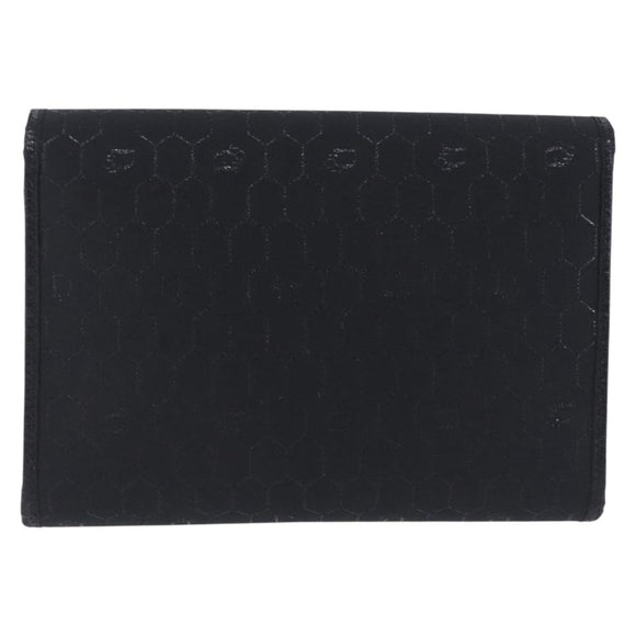 Christian Dior Honeycomb Chain Shoulder Bag Canvas Black Gold Tone Auth BA14988V