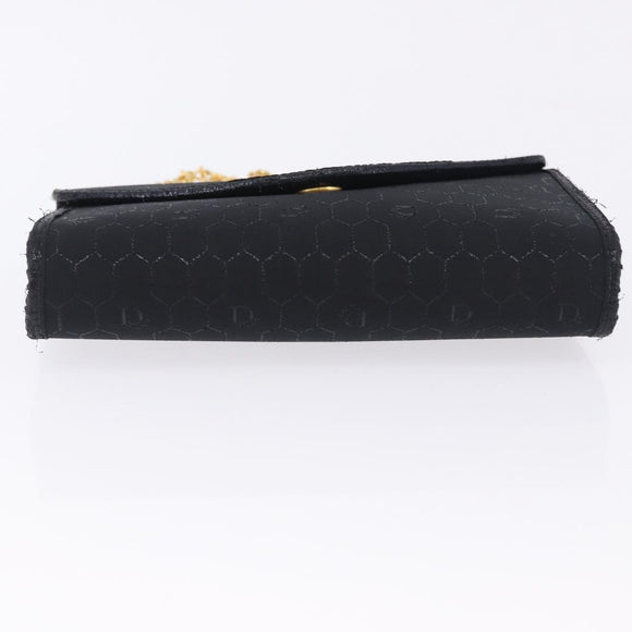Christian Dior Honeycomb Chain Shoulder Bag Canvas Black Gold Tone Auth BA14988V