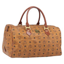 MCM Vicetos Boston Bag PVC Leather Brown Gold Tone Auth BA14989-1