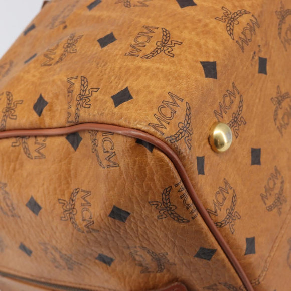 MCM Vicetos Boston Bag PVC Leather Brown Gold Tone Auth BA14989
