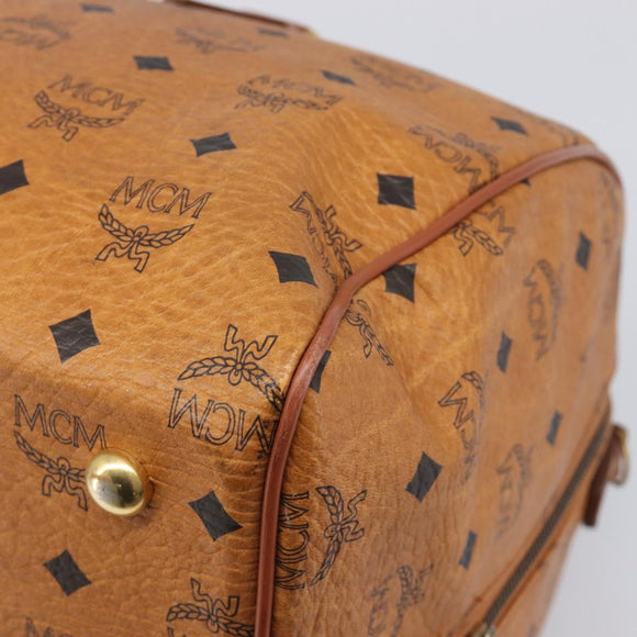 MCM Vicetos Boston Bag PVC Leather Brown Gold Tone Auth BA14989