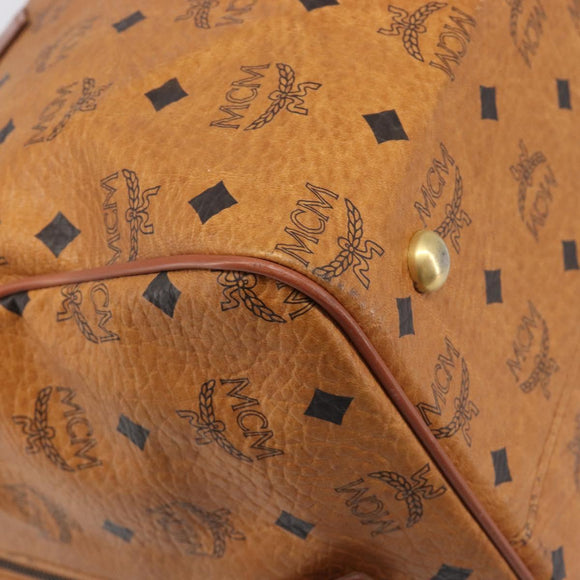 MCM Vicetos Boston Bag PVC Leather Brown Gold Tone Auth BA14989
