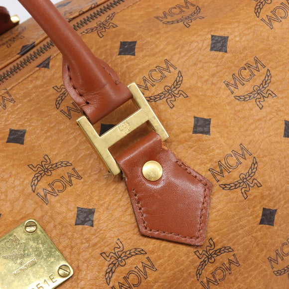 MCM Vicetos Boston Bag PVC Leather Brown Gold Tone Auth BA14989