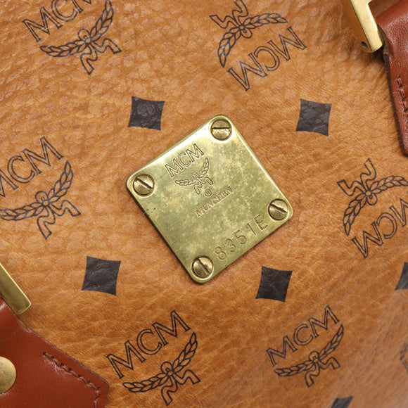 MCM Vicetos Boston Bag PVC Leather Brown Gold Tone Auth BA14989