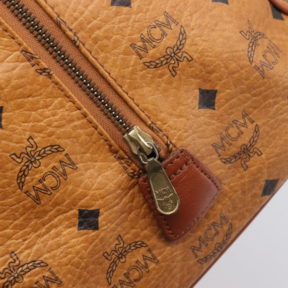 MCM Vicetos Boston Bag PVC Leather Brown Gold Tone Auth BA14989